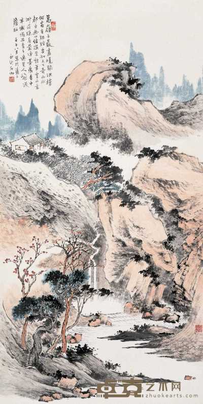 申石伽 秋林泉韵图 轴 103.6×52.2cm